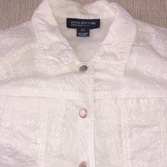 Jones New York Signature White Eyelet Jacket Petite Medium - Picture 10 of 11